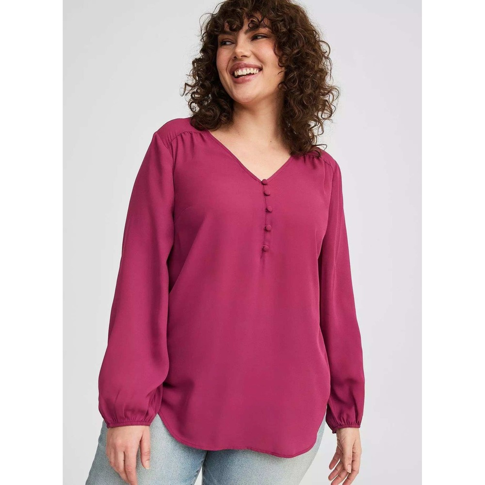Torrid Harper Magenta Pink Georgette V-Neck Button Front Blouse Plus Size 5 5X‎